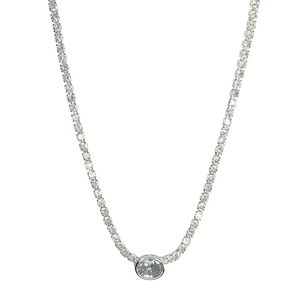 Anne Klein Silver Tone CZ Tennis Necklace Stunning Women's Statement Chic NEW